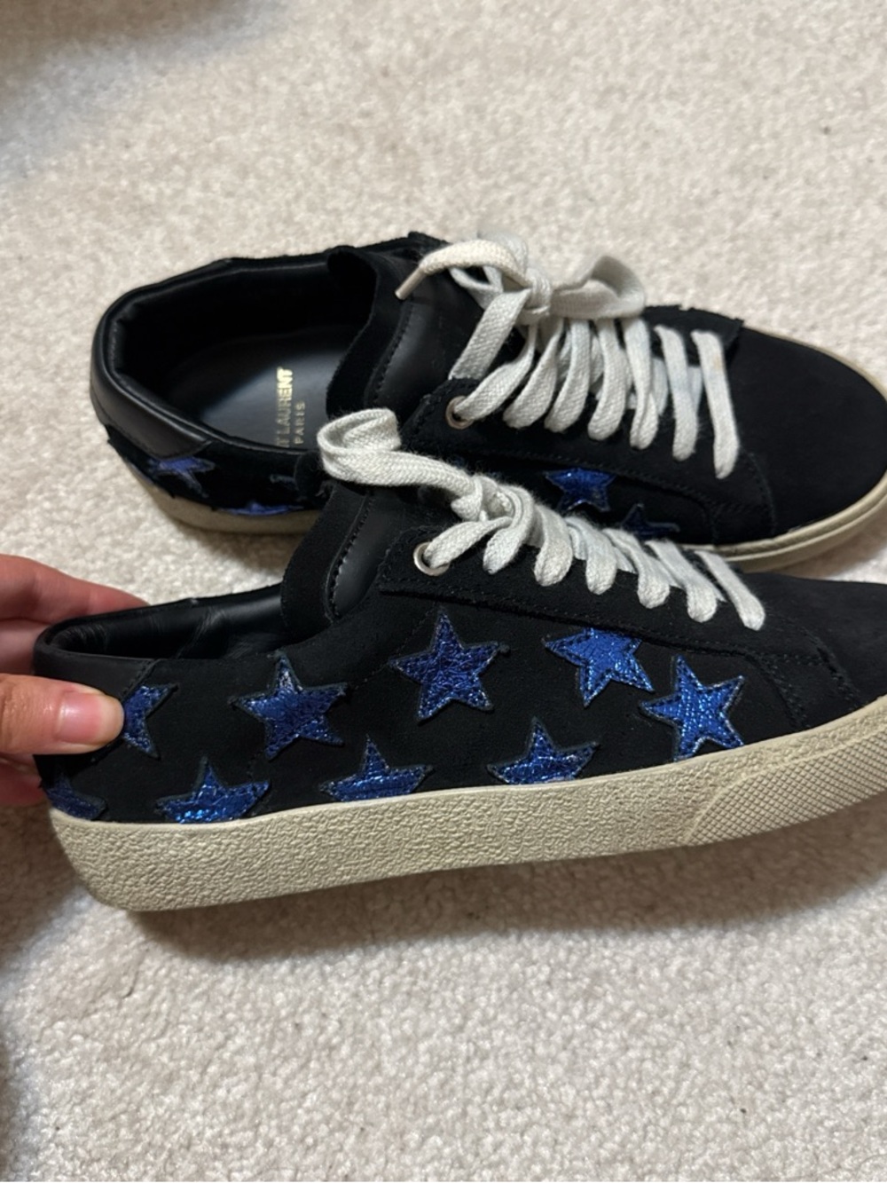 Yves Saint Laurent Black Sneakers with Blue Star Appliqués